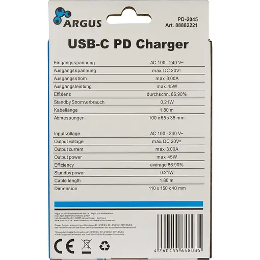 Inter-Tech PD-2045 Universal Negro Corriente alterna Interior
