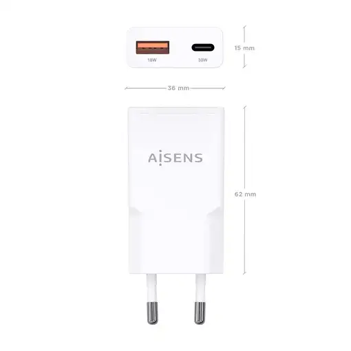 AISENS ASCH-30W2P046-W cargador de dispositivo móvil Cámara digital, MP3, MP4, Tel
