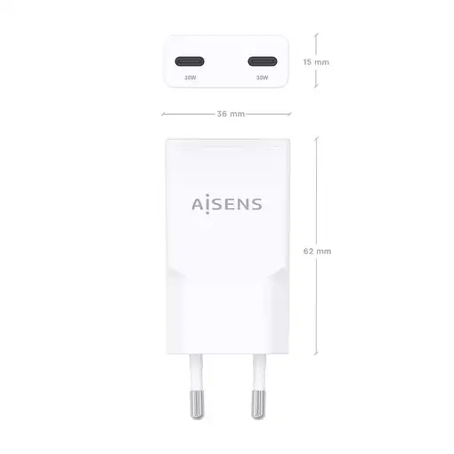 AISENS ASCH-30W2P048-W cargador de dispositivo móvil Cámara digital, MP3, MP4, Tel