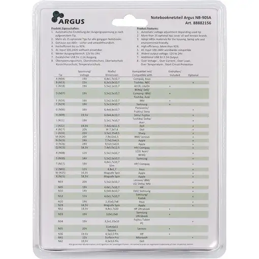 Inter-Tech ARGUS NB-90SA adaptador e inversor de corriente Interior 90 W Negro