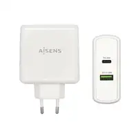 AISENS Cargador 48 W, 1x USB-C PD3.0 30 W, 1x USB-A QC3.0 18 W, Blanco
