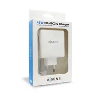 AISENS Cargador 48 W, 1x USB-C PD3.0 30 W, 1x USB-A QC3.0 18 W, Blanco