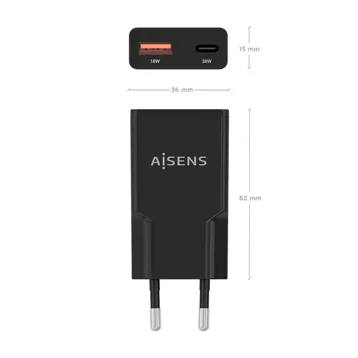 AISENS ASCH-30W2P047-BK cargador de dispositivo móvil Cámara digital, MP3, MP4, Te