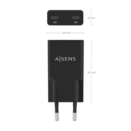 AISENS ASCH-30W2P049-BK cargador de dispositivo móvil Cámara digital, MP3, MP4, Te