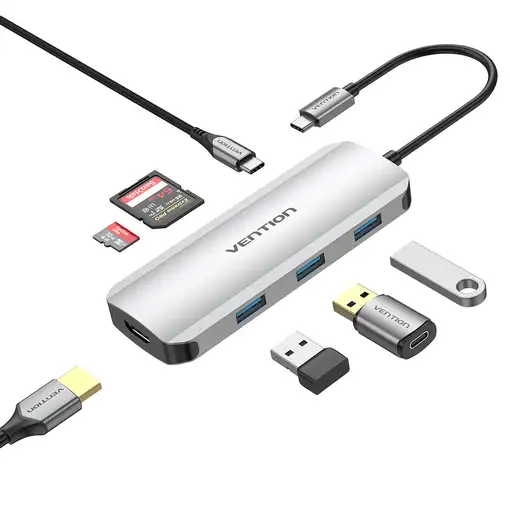 Vention Docking USB Tipo-C TOJHB/ 1xHDMI/ 3xUSB/ 1xUSB Tipo-C/ 1xLector tarjetas/