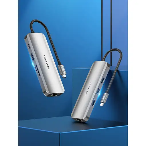Vention Docking USB Tipo-C TOKHB/ 1xHDMI/ 3xUSB/ 1xUSB Tipo-C PD/ 1xRJ45/ 1xLector