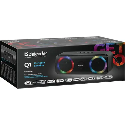 Defender Q1 Altavoz portátil estéreo Negro 10 W