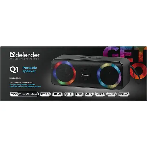 Defender Q1 Altavoz portátil estéreo Negro 10 W