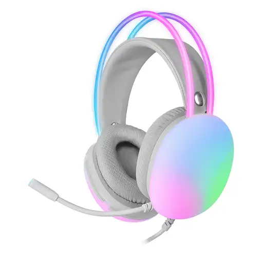 Mars Gaming MH-GLOW Rosa, Auriculares 360° Full Chroma RGB Flow, Micrófono Cancela