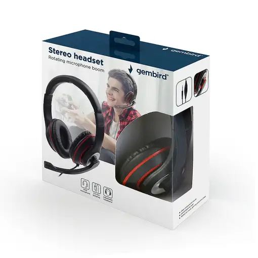 Gembird MHS-03-BKRD auricular y casco Auriculares Alámbrico Diadema Juego Negro, R