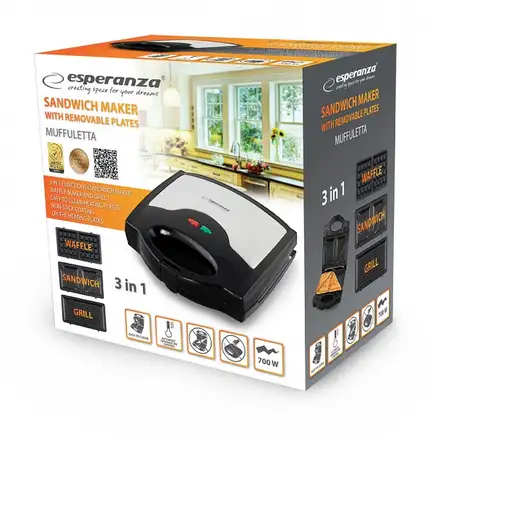 Esperanza EKT005 sandwichera 700 W Negro, Gris