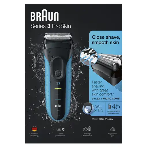 Braun Series 3 3010 Wet & Dry Máquina de afeitar de láminas Recortadora Negro, Azu