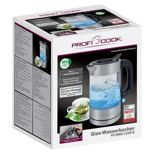 ProfiCook PC-WKS 1229 G tetera eléctrica 1 L 1600 W Acero inoxidable, Transparente