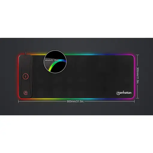 Manhattan Mousepad Gaming tamaño XXL con luz LED y Cargador Inalámbrico