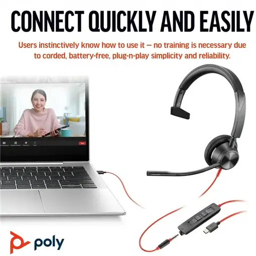 POLY Auriculares monoaurales Blackwire 3315 con certificación Microsoft Teams USB-