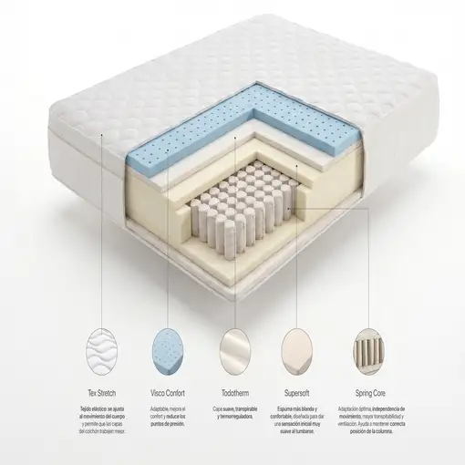 Colchón Muelles Ensacados Box Spring Premier, 140 x 190 cm - Moonia