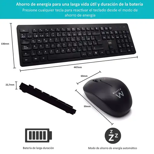 Ewent EW3256 teclado Ratón incluido Universal RF inalámbrico QWERTY Español Negro