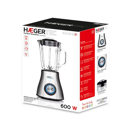 Haeger LQ-600.007A licuadora 1,5 L Batidora de vaso 600 W Negro, Acero inoxidable,