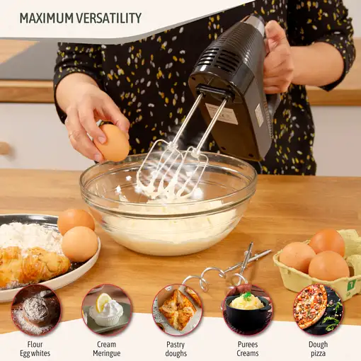 Batidora de Varillas Eléctrica Amasadora 5 Velocidades + Turbo,HM1174BLK, Briebe