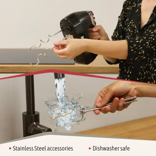 Batidora de Varillas Eléctrica Amasadora 5 Velocidades + Turbo,HM1174BLK, Briebe