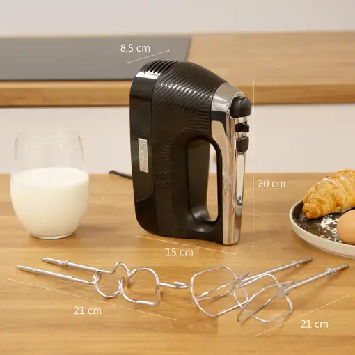 Batidora de Varillas Eléctrica Amasadora 5 Velocidades + Turbo,HM1174BLK, Briebe