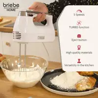 Batidora de Varillas Eléctrica Amasadora 5 Velocidades + Turbo,HM1174WHT, Briebe Batidora de Varillas Eléctrica Amasadora 5 Velocidades + Turbo,HM1174WHT, Briebe