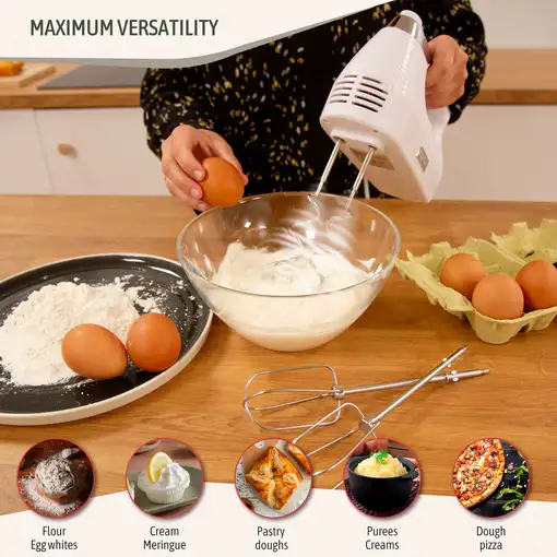 Batidora de Varillas Eléctrica  Amasadora 5 Velocidades + Turbo,HM1174WHT, Briebe