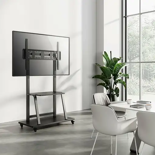 AISENS Soporte de suelo ECO con ruedas, bandeja para DVD para Monitor/TV 150Kg de