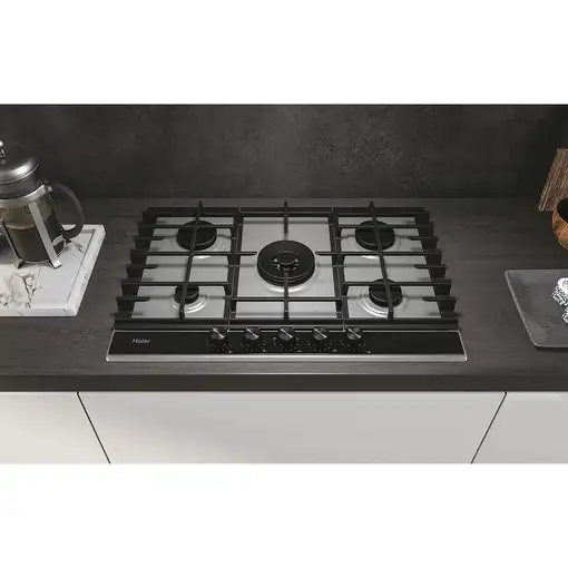 Haier Series 4 HAHG7W5XH Acero inoxidable Integrado 74.5 cm Encimera de gas 5 zona