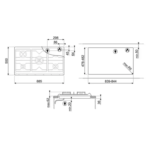 Placa de gas SRV596GH5 SMEG