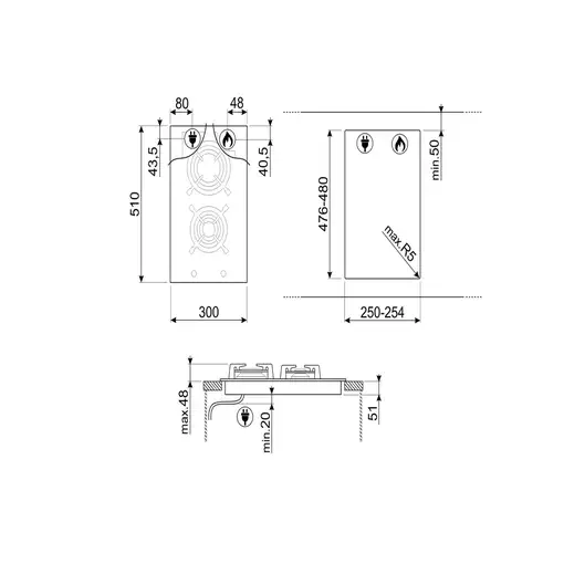 Placa de gas PV332CN SMEG