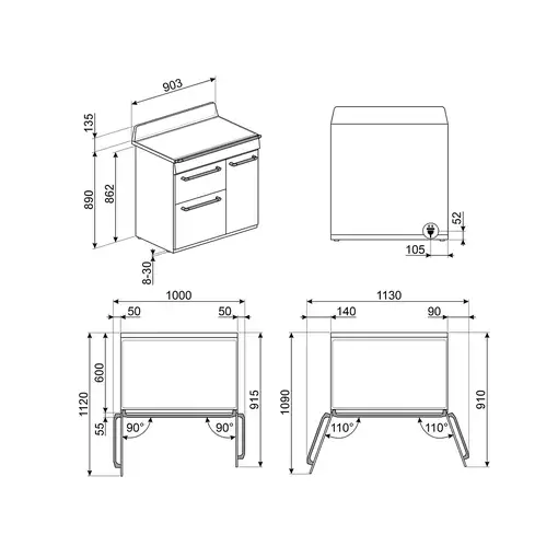 Smeg TR93IP2 cocina Cocina familiar tipo industrial Eléctrico Sin placa de inducci