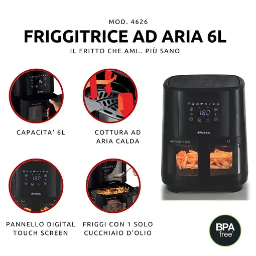 Ariete 4626/00 Sencillo 6 L Independiente 1300 W Freidora de aire caliente Negro