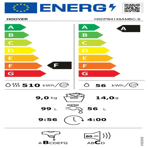 Lavadora-secadoras 9 / 14 kg 1400 rpm Blanco 31018765 HOOVER