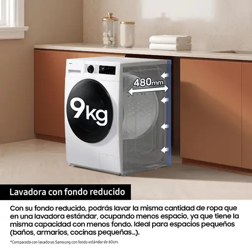 Lavadora carga frontal 9 kg 1400 RPM Blanco WW90DG5G34AEEC SAMSUNG