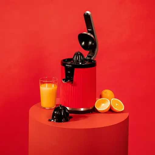 Cecotec Xqueeze RetroJuice 600 Exprimidor lenta 600 W Negro, Rojo, Acero inoxidabl