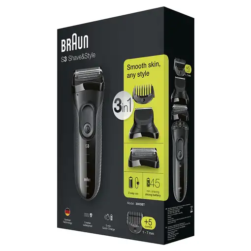 Braun Series 3 3000BT Máquina de afeitar de láminas Recortadora Gris