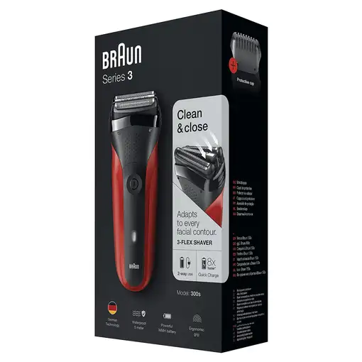 Braun Series 3 300s Máquina de afeitar de láminas Recortadora Negro, Rojo