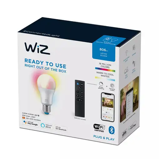 WiZ Bombilla 8 W (Equiv. 60 W) A60 E27 x1 + mando a distancia