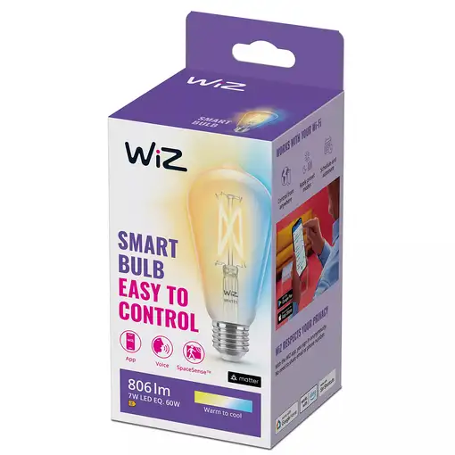 WiZ Bombilla con filamento transparente 60 W ST64 E27