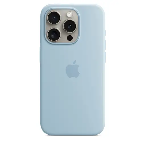 Apple Funda de silicona con MagSafe para el iPhone 15 Pro - Azul claro Apple Funda de silicona con MagSafe para el iPhone 15 Pro - Azul claro