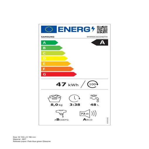 Samsung WW80CGC04DTH lavadora Carga frontal 8 kg 1400 RPM Blanco