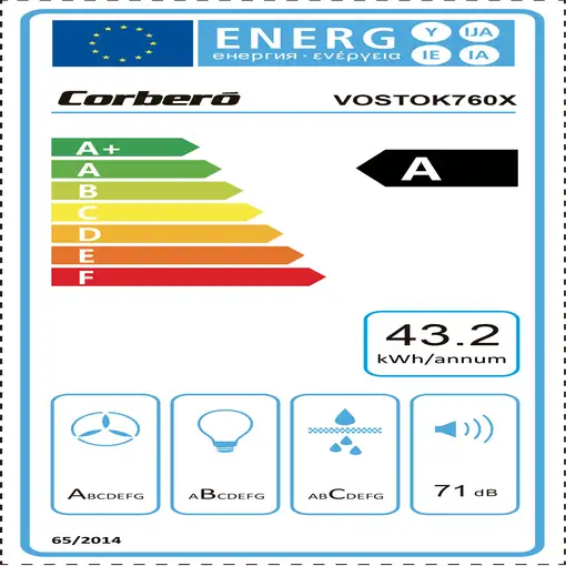 Corbero VOSTOK760X campana De pared Acero inoxidable A 647,7 m³/h