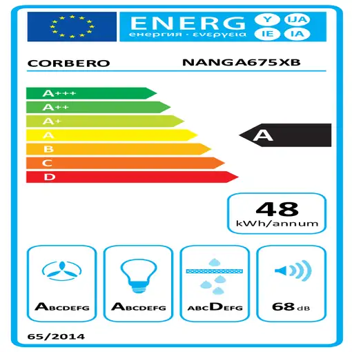 Corbero NANGA675XB campana De pared Negro, Acero inoxidable 756 m³/h