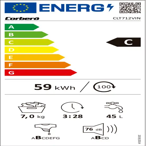 Lavadora carga frontal 7 kg 1200 RPM Blanco CLT712VIN CORBERO