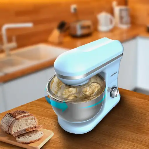 Robot amasador azul 1200W, bol inox de 5L, Cecomixer Merengue CECOTEC