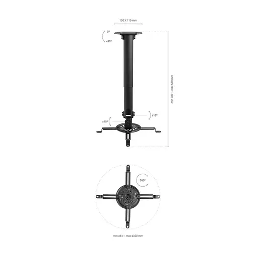 AISENS Soporte Universal Giratorio, Inclinable y Extensible de Techo para Proyecto