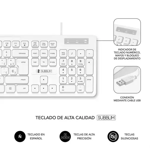 Teclado Business Slim Silencioso Con Cable Usb  Blanco