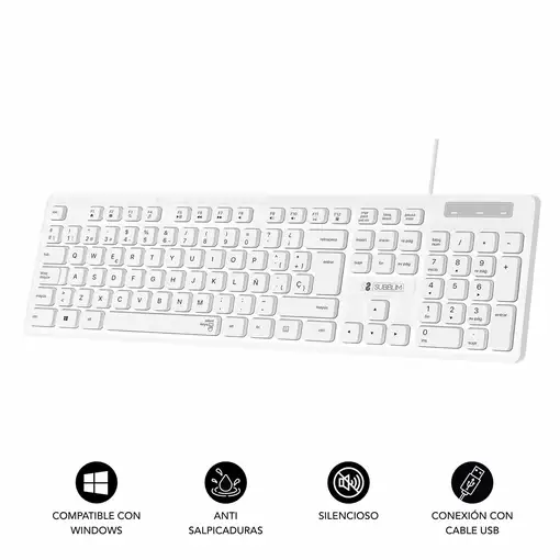 Teclado Business Slim Silencioso Con Cable Usb  Blanco