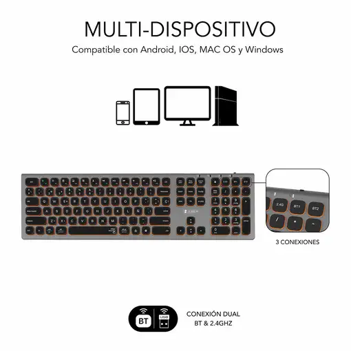 Teclado Bluetooth/2.4G Master Iluminado Extendido  GrisNegro